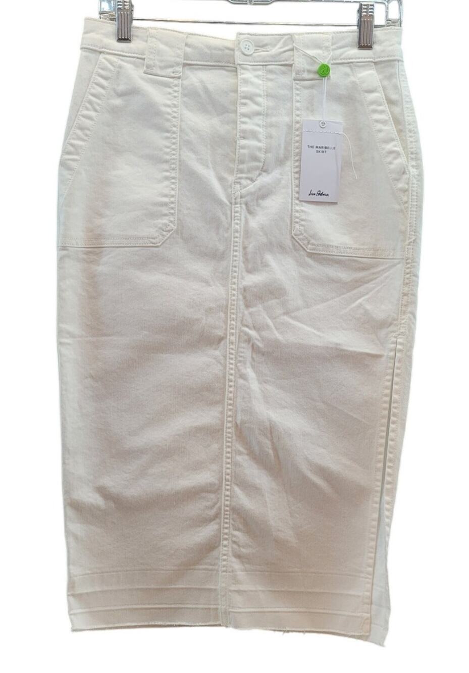 NWT Sam Edelman Maribelle Denim Midi Skirt 27 White Minimal Elevated Chic
